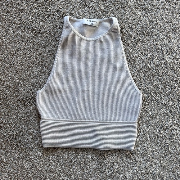 Babaton Tops - Babaton Aritzia Stefano Sculpt Knit Tank top. Halter top. Ribbed knit. Tan. XS
